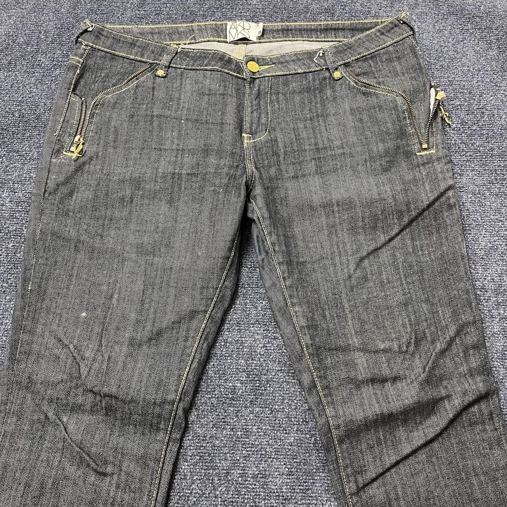 Y2K AKDMKS Jeans Mens 38 x 32‎ Dark Wash Slim Straight Denim Zip Pockets Blue